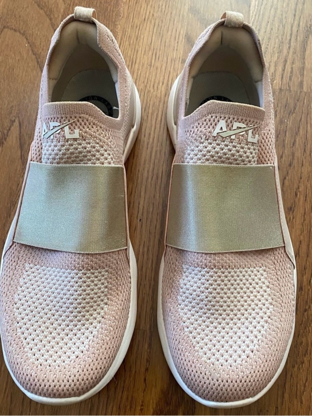 APL TechLoom Slip-On Sneakers in Rose dust and nude.